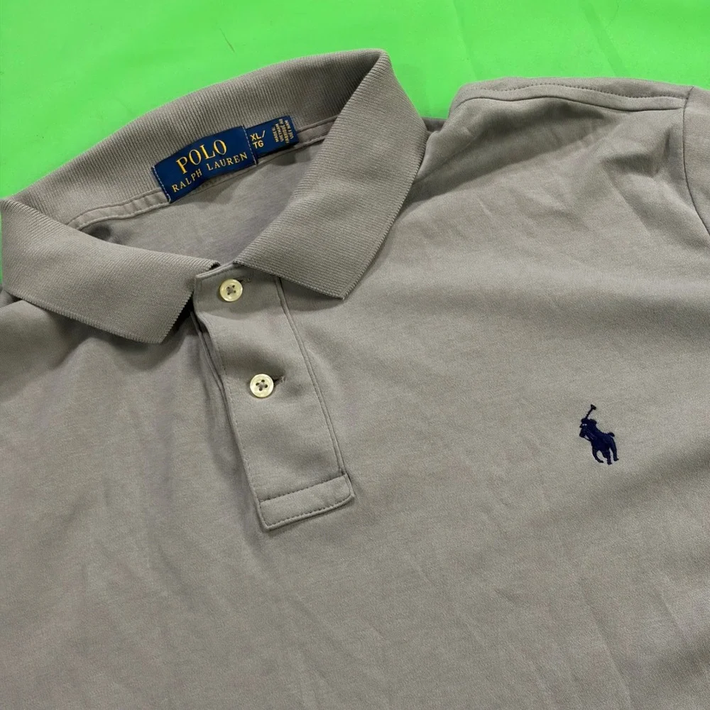 Ralph Lauren Polo Mens XL Gray S/S Embroidered Navy Pony Logo 100% Cotton Shirt